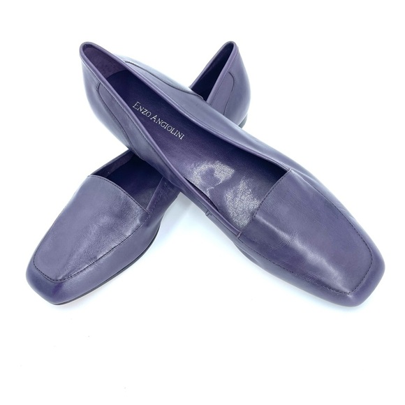 Enzo Angiolini Purple Leather Square Tow, Cushioned Sole Loafers Size 9.5 - Picture 1 of 17